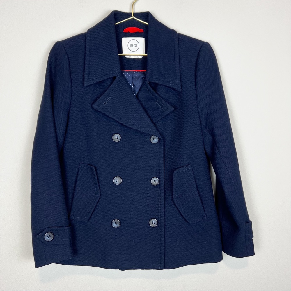 1901 Nordstrom Navy Blue Double Breasted Peacoat Size XS Petite - Picture 1 of 8